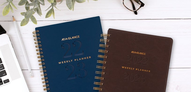 2022-2023 Signature Collection blue and brown weekly planners