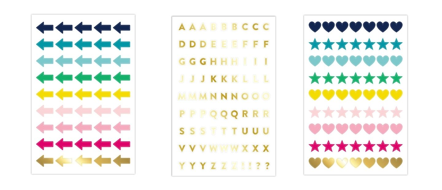 Emily ley arrow stickers, heart stickers, letter stickers