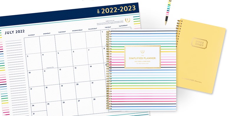 Emily Ley Happy Stripe planner and deskpad with yellow planner