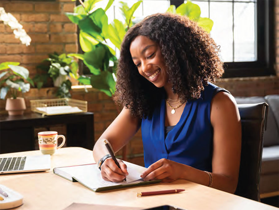 Woman using her foundation planner